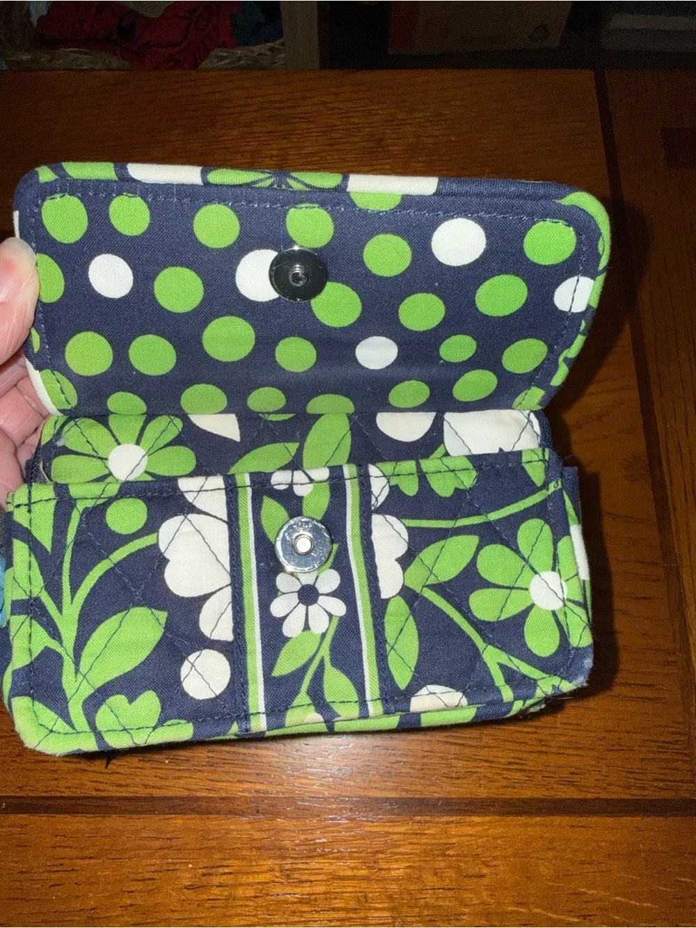 Vera Bradley Navy, Lime & White Floral Quilted Wristlet Phone Pouch
